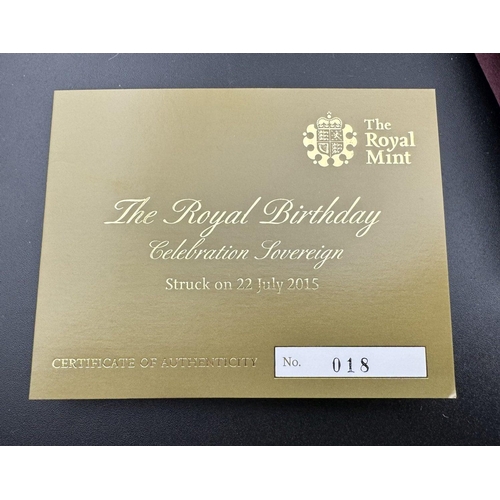 731 - Coins: Coins: The Royal Birthday celebration sovereign, produced by the Royal Mint 2015. Boxed, with... 