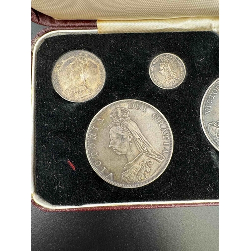 733 - Coins: Coins: A cased 1887 set of seven silver coins, the box reading 'Victoria Jubilee Specimen Set... 