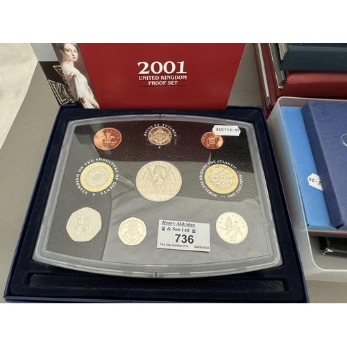 736 - Coins: Coins: Royal Mint issues proof Crown to 1p 2001 and 2006, decimal 1971 50p to ½p, 1972 Crown ... 