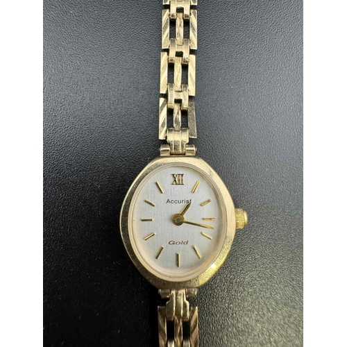 744 - Watches: Watches: A ladies 9ct gold Accurist quartz wristwatch on 9ct gold strap, gross weight 9.7g.... 