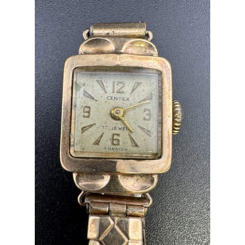 753 - Watches: Watches: A ladies 9ct gold 17 jewel Centex square headed watch, on expanding plated bracele... 