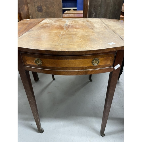 76 - Furniture: Furniture: 19th cent. mahogany Pembroke table with shaped leaves, crossband oak lined dra... 