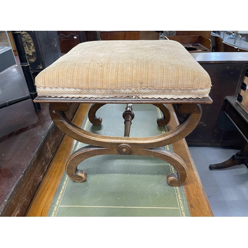 81 - Furniture: Furniture: Mid-Victorian mahogany footstool with an overstuffed seat of generous portions... 