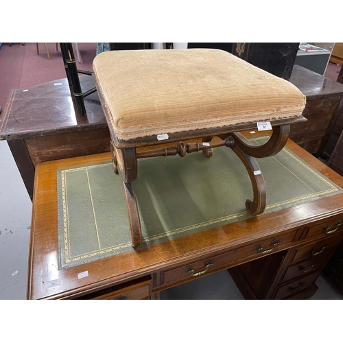 81 - Furniture: Furniture: Mid-Victorian mahogany footstool with an overstuffed seat of generous portions... 