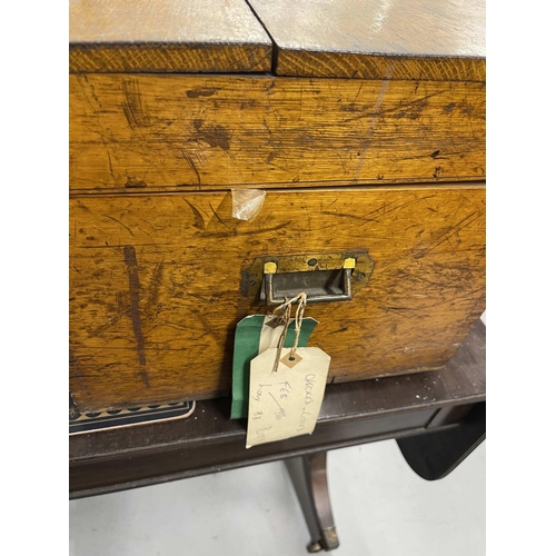 82 - 19th cent. 19th cent. Oak silver chest, 60cm x 33cm. Plus a later pine example.