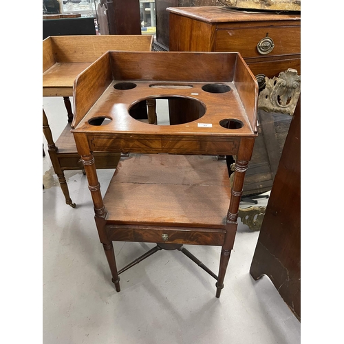 93 - Furniture: Furniture: A Regency mahogany washstand, inlaid with ebonised stringing, the top with a t... 