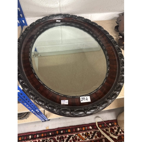 30 - Furniture: Furniture: Edwardian wall mirror with bevelled plate in mahogany and ebonised moulded fra... 