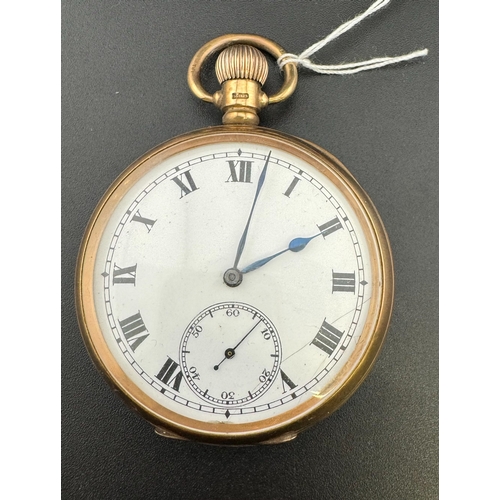 759 - Watches: Watches: A 9ct gold cased open face pocket watch with subsidiary seconds dial. Hallmarked B... 