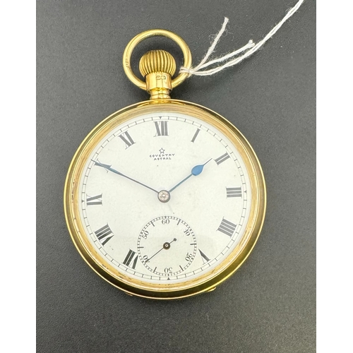 760 - Watches: Watches: An 18ct yellow gold open faced pocket watch by Astral, with white enamel dial and ... 