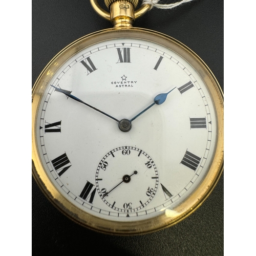 760 - Watches: Watches: An 18ct yellow gold open faced pocket watch by Astral, with white enamel dial and ... 