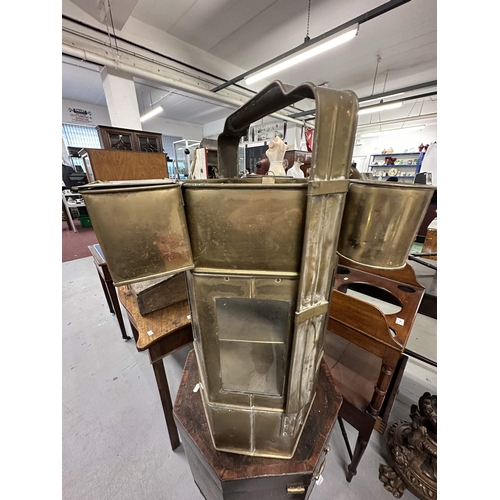 105 - Furniture: Early 20th cent. Brass sheet and glass construction Asian street vendors stove and server... 