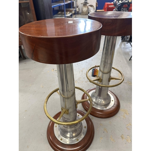 142 - Maritime Memorabilia: Maritime Memorabilia: Bar stools, revolving mahogany base and seat, pillar and... 