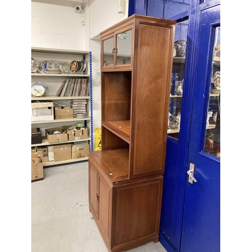 3 - Furniture: Furniture: 20th cent. Chinese hardwood side cupboards, glazed cupboards above a three she... 