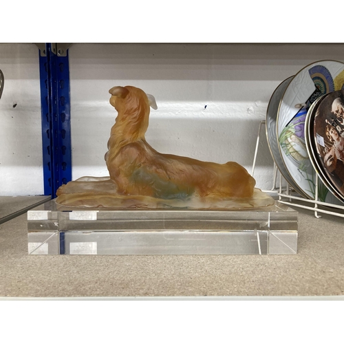 5 - Glassware: Glassware: A frosted glass model of a resting hound, probably Daum, modelled lying with h... 