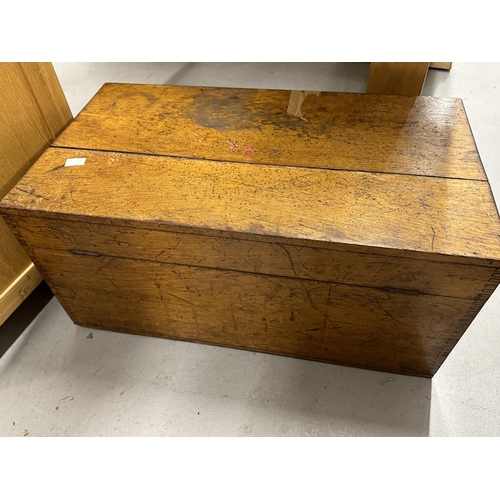 99 - 19th cent. 19th cent. Oak silver chest, 60cm x 33cm. Plus a later pine example.