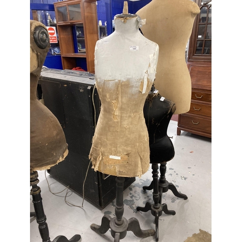 100 - Textiles - Tailors Dummy: Edwardian mannequin circa 1900 on an ebonised tripod base with adjustable ... 