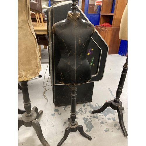 101 - Textiles - Tailors Dummy: A small French child mannequin carved in black silk on an ebonised tripod ... 