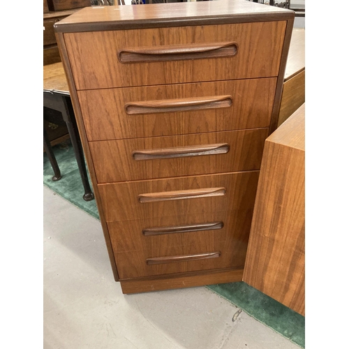 111 - Furniture: G Plan teak 6 drawer chest of drawers 56cms x 44cms x 104cms.