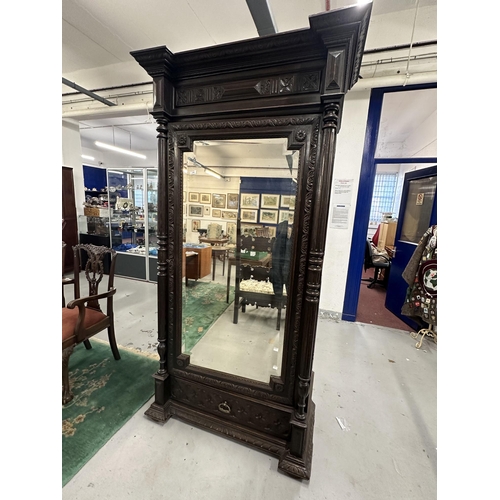 118 - Furniture: French 19th century stained oak armoire, stepped moulded construction with single inset b... 