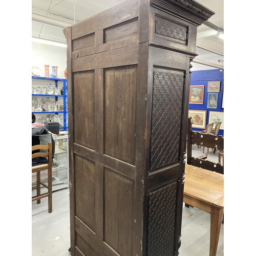 118 - Furniture: French 19th century stained oak armoire, stepped moulded construction with single inset b... 