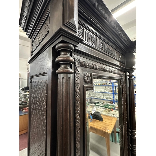 118 - Furniture: French 19th century stained oak armoire, stepped moulded construction with single inset b... 