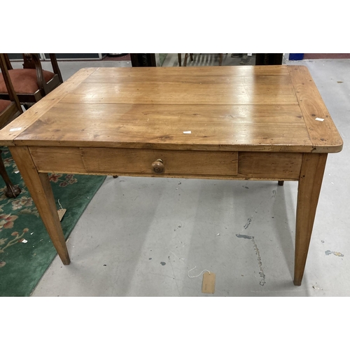 119 - Furniture: French cherry wood kitchen table c1800-1900, four planked top with cleated ends, single d... 