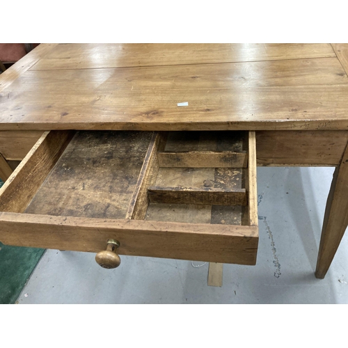 119 - Furniture: French cherry wood kitchen table c1800-1900, four planked top with cleated ends, single d... 