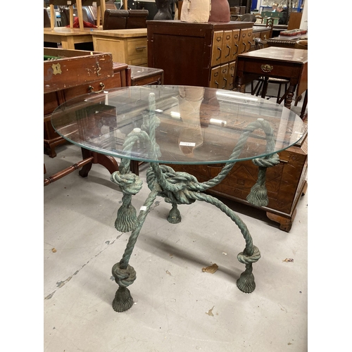 73 - 20th Century Napoleon III Style table, rope design, 61cms wide glass top 82cms, 70cms high