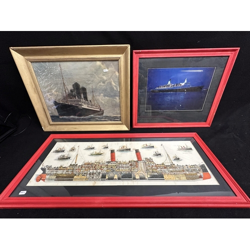 109 - OCEAN LINER: OCEAN LINER: R.M.S. Caronia/Carmonia cross-sectional cut-away, 80cm x 25cm, another for... 