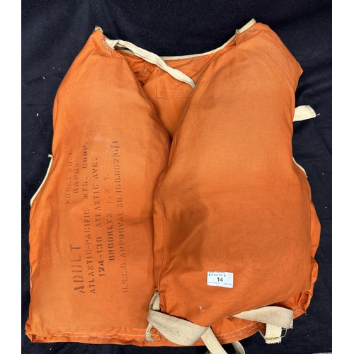 14 - OCEAN LINER: OCEAN LINER: S.S. United States orange lifejacket, 57cm. Ex-Cobwebs, Southampton.... 