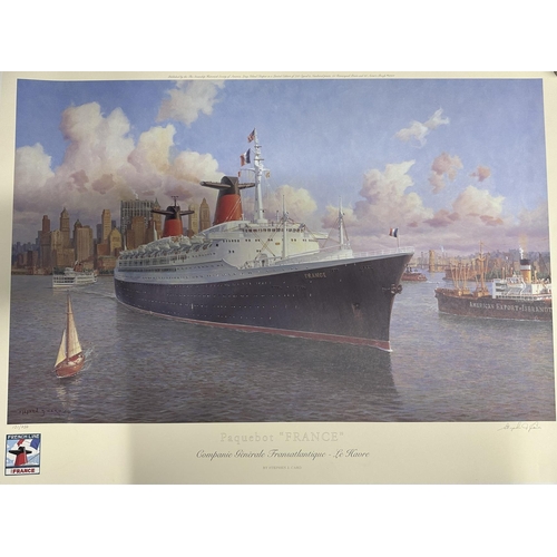 15 - OCEAN LINER: OCEAN LINER: French Line S.S. France pair of limited edition prints by Stephen Card and... 