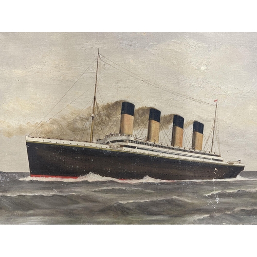 212 - R.M.S. OLYMPIC: R.M.S. OLYMPIC: Oil on board by William Thomas Cronan, White Star Line Greaser, serv... 