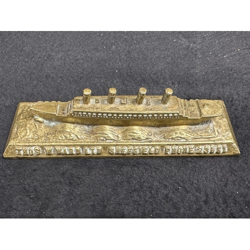 212a - R.M.S. OLYMPIC: R.M.S. OLYMPIC: Unusual cast brass paperweight modelled as the White Star liner R.M.... 