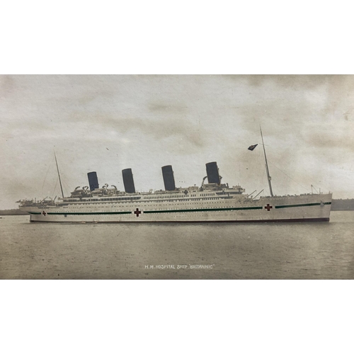 228 - H.M.H.S. BRITANNIC/WWI: H.M.H.S. BRITANNIC/WWI: Period hand-coloured photograph of Britannic at sea.... 