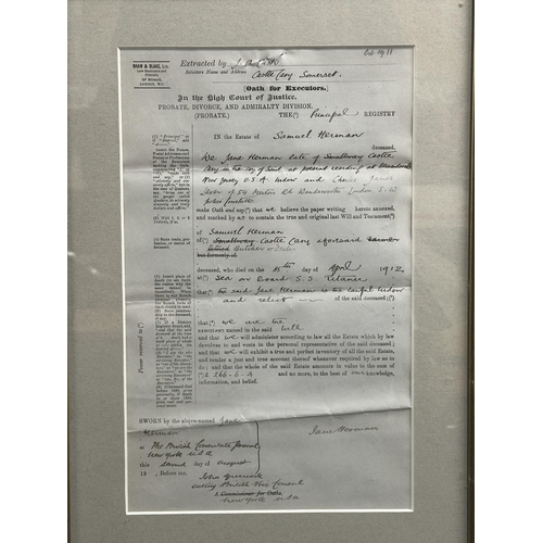 291 - R.M.S. TITANIC: R.M.S. TITANIC: Second-Class passenger Samuel Herman - rare probate document relatin... 