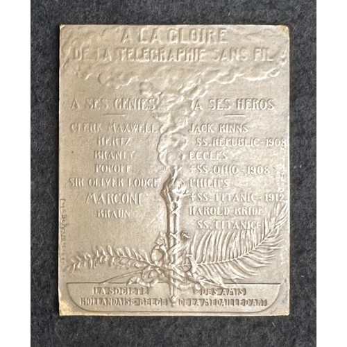 293 - TITANIC/MARCONI: TITANIC/MARCONI: Unusual 1912 bronze medallion, signed and dated Eugène Jean De Bre... 