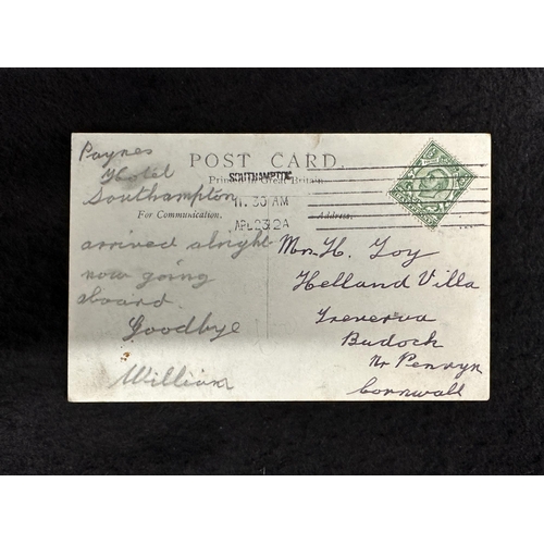 318 - R.M.S. TITANIC: R.M.S. TITANIC: Pre-sinking postcard postally used April 23rd 1912.... 