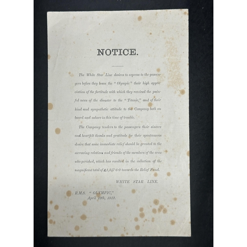 346 - R.M.S. TITANIC: R.M.S. TITANIC: Unique notice from the White Star Line thanking the passengers onboa... 