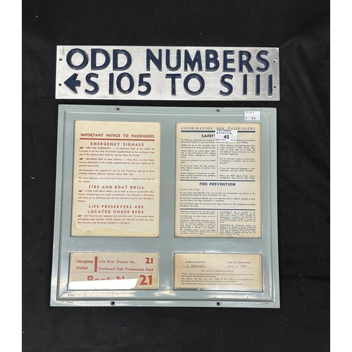 45 - UNITED STATES LINES: UNITED STATES LINES: S.S. United States three shipboard signs from the onboard ... 