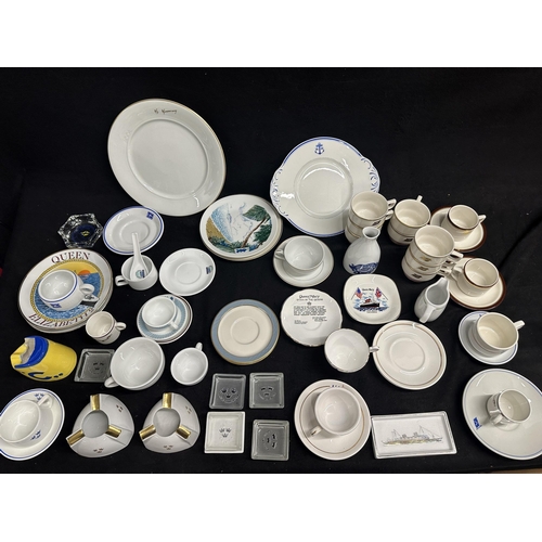 61 - OCEAN LINER: OCEAN LINER: Collection of cups and saucers and associated material from various ocean ... 