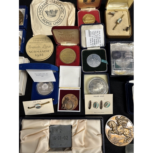 71 - OCEAN LINER: OCEAN LINER: Collection of Maiden Voyage and souvenir medals and medallions circa 1930s... 