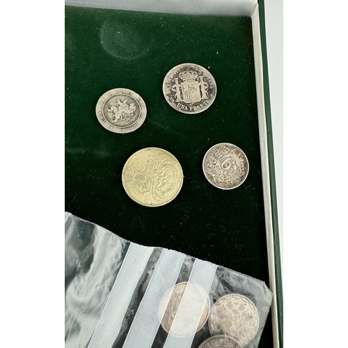 1000 - Coins: Coins: An 1891 silver 5 peseta coin, an 1848 French Republic 5 Franc coin, an 1860 Papal Stat... 