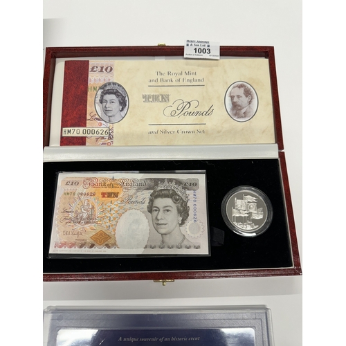 1003 - Coins and Banknotes: Coins and Banknotes: A Royal Mint limited edition ten pound and silver crown se... 