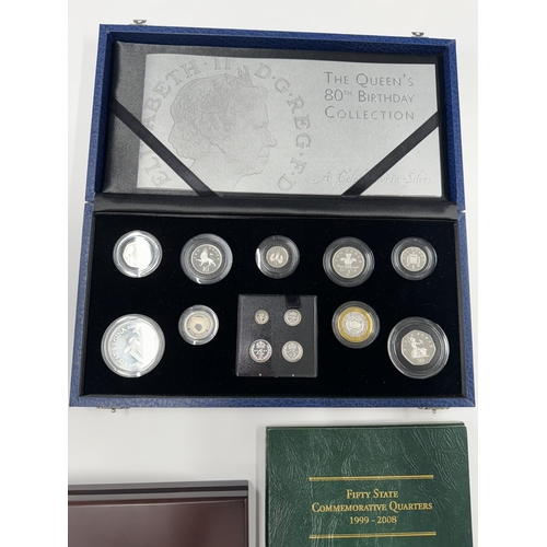 1005 - Coins: Coins: A cased Queen's 80th Birthday Collection 13 silver coin set, including 2006 Maundy set... 