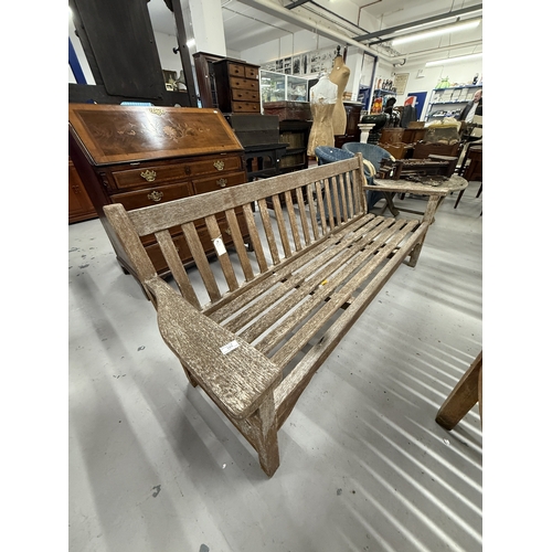 105 - Gardenalia: Gardenalia: Four seater teak straight back bench. 195cm x 80cm x 68cm.