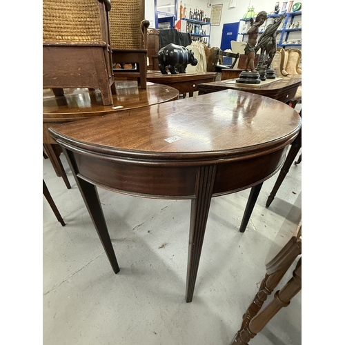 130 - Furniture: Furniture: 19th century mahogany D end tea table four tapering reeded supports. 91cm x 73... 