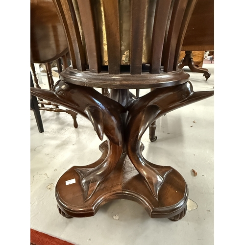 149 - Furniture: Furniture: 20th century mahogany jardiniere with a slatted out swept top raised on three ... 