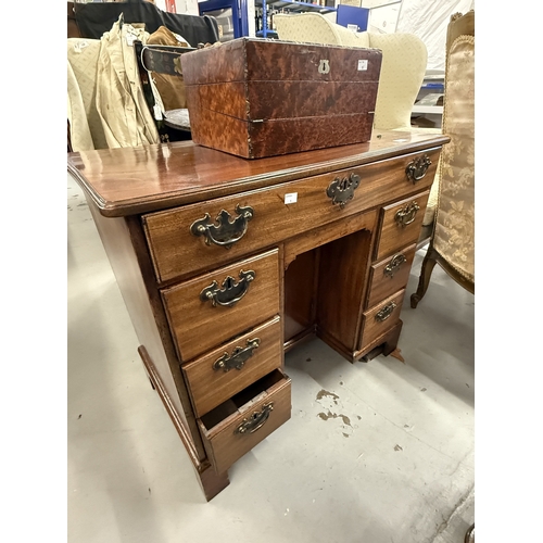 154 - Furniture: Furniture: Late 18th century mahogany ladies kneehole desk one long over two banks of thr... 