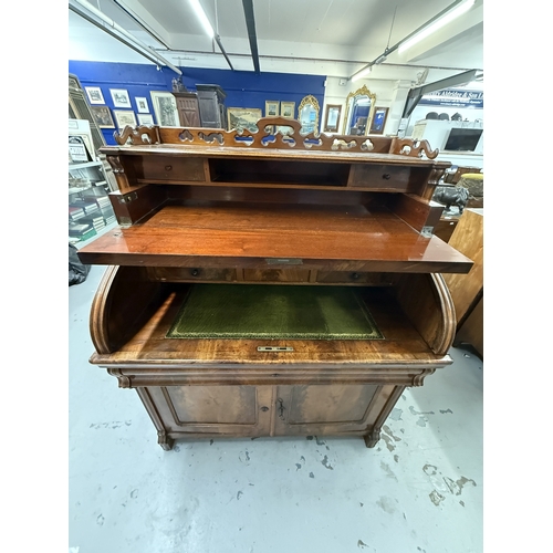 161 - Furniture: Furniture: 19th century mahogany cylinder desk with tambour top, concealed secretaire and... 