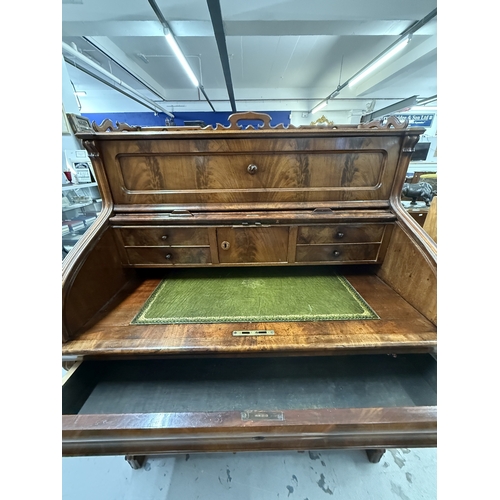 161 - Furniture: Furniture: 19th century mahogany cylinder desk with tambour top, concealed secretaire and... 